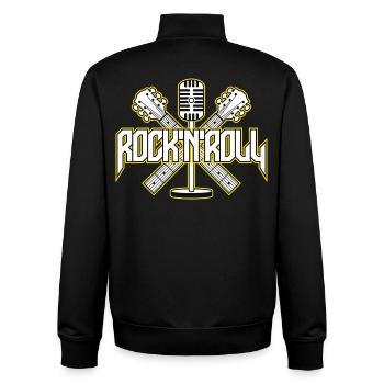 RocknRoll Crest with Guitars and Mic - Unisex Organic Zip Sweatshirt by Stanley/Stella - black - Back - AI Model Male 185 light (185cm)