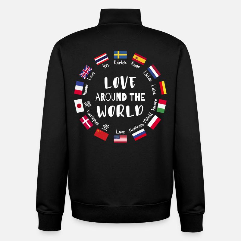 Amour du monde entier Langues - Sweat zippé unisexe en coton bio Stanley/Stella - noir