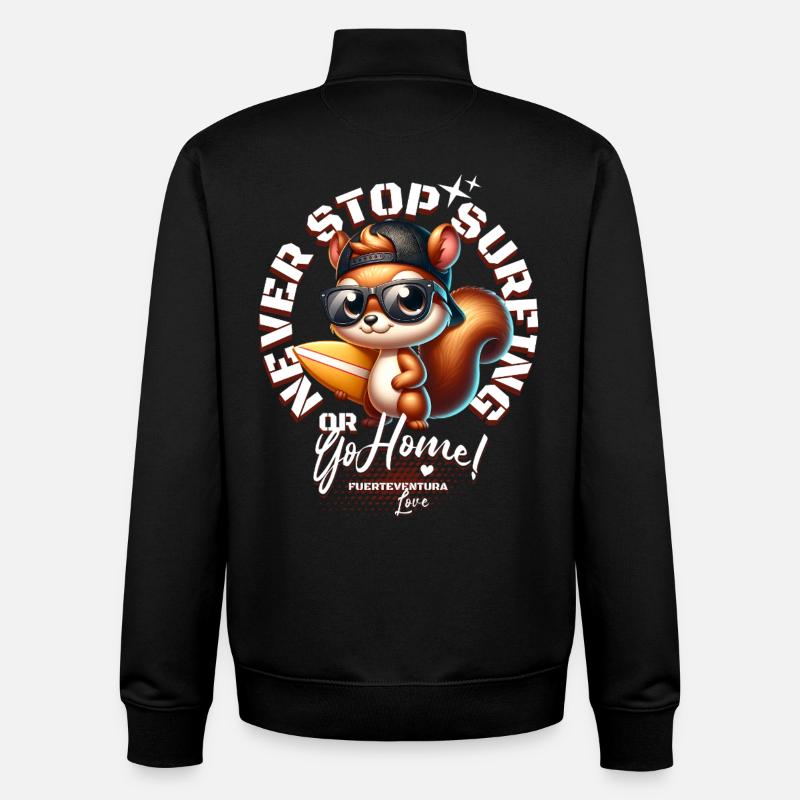 Surfer squirrel with surfboard - Unisex Organic Zip Sweatshirt by Stanley/Stella - black