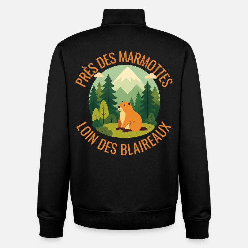 Marmotte Alpine en Forêt - Sweat zippé unisexe en coton bio Stanley/Stella - noir