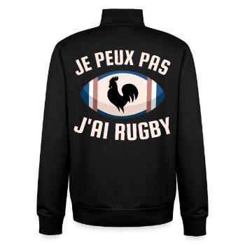 Je peux pas j ai rugby - Sweat zippé unisexe en coton bio Stanley/Stella - noir - Dos - AI Model Male 185 light (185cm)