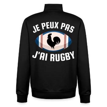 Je peux pas j ai rugby - Sweat zippé unisexe en coton bio Stanley/Stella - noir - Dos - AI Model Male 185 light (185cm)
