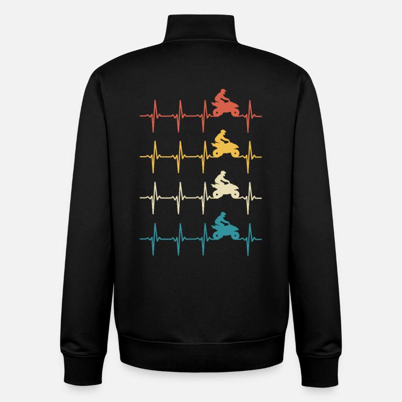 Quad Heartbeat Retro 4x4 ATV Quad Biker - Unisex Organic Zip Sweatshirt by Stanley/Stella - black