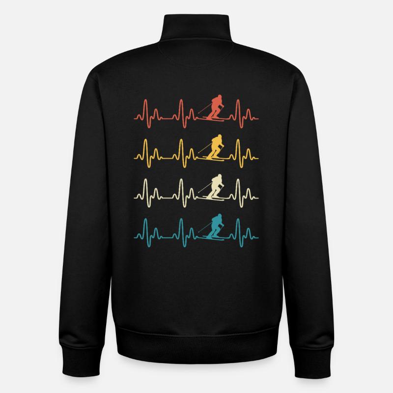 Ski rétro Heartbeat Skier - Sweat zippé unisexe en coton bio Stanley/Stella - noir