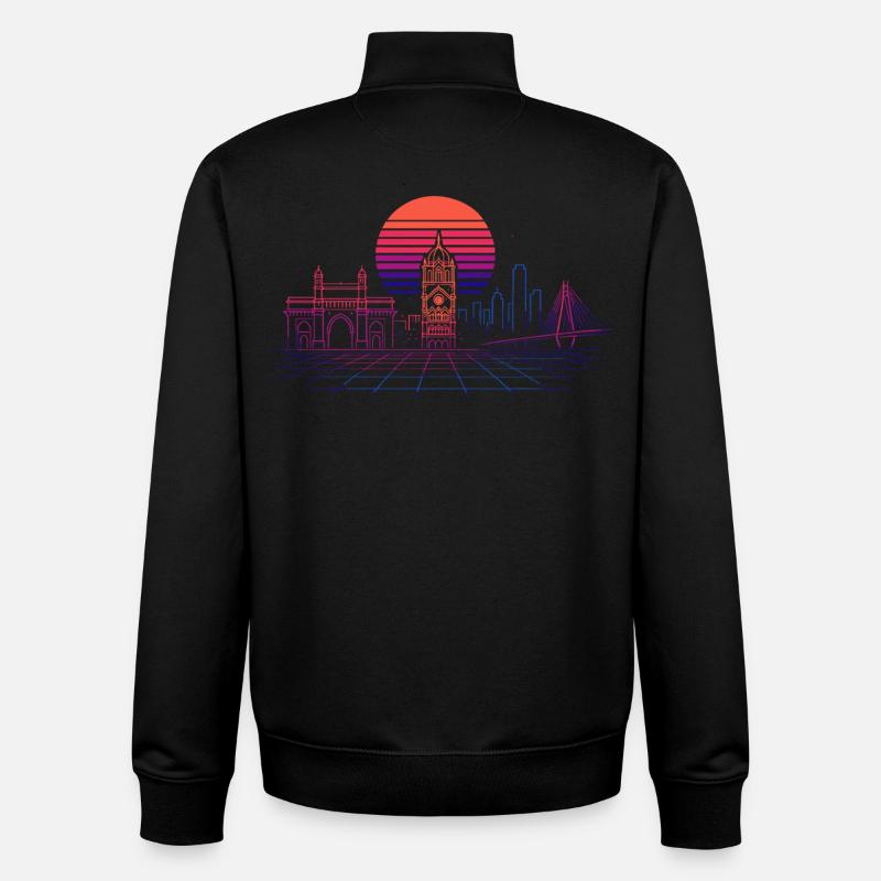 Neon Synthwave City Skyline - Mumbai - Sweat zippé unisexe en coton bio Stanley/Stella - noir