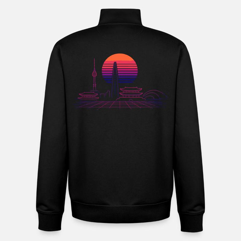 Sunset Skyline Neon Asia Séoul - Sweat zippé unisexe en coton bio Stanley/Stella - noir