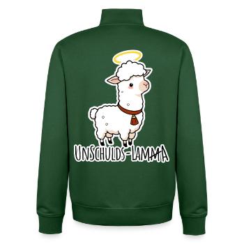 Blague plate sur l’Innocent Lamb, euh, Lama - Sweat zippé unisexe en coton bio Stanley/Stella - vert bouteille - Dos - AI Model Male 185 dark (185cm)
