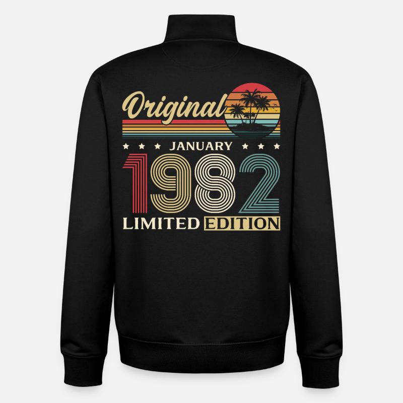 44e anniversaire Original janvier 1982 - Sweat zippé unisexe en coton bio Stanley/Stella - noir