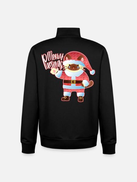 Meowy Purrmas Santa Cat Art - Unisex Organic Zip Sweatshirt by Stanley/Stella - black