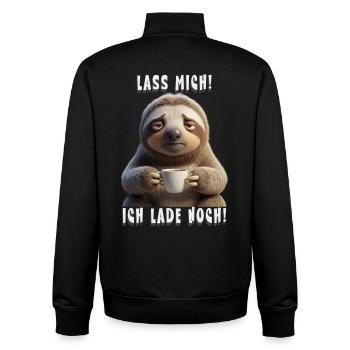 Laisse-moi, je charge encore – humeur café - Sweat zippé unisexe en coton bio Stanley/Stella - noir - Dos - AI Model Male 185 light (185cm)