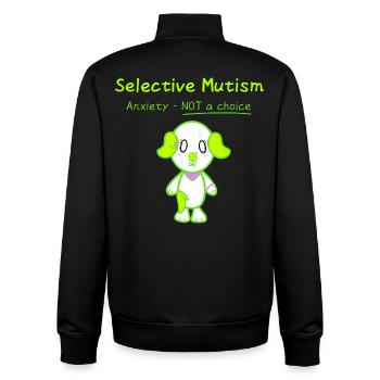KawaiiDOGGOS – Clover "Selektiver Mutismus"-Druck - Unisex Organic Zip Sweatshirt von Stanley/Stella - Schwarz - Hinten - AI Model Male 185 light (185cm)