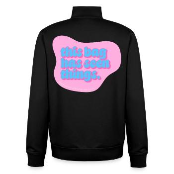 Funny Typography Design – This Bag Has Seen Things - Unisex Organic Zip Sweatshirt von Stanley/Stella - Schwarz - Hinten - AI Model Male 185 light (185cm)