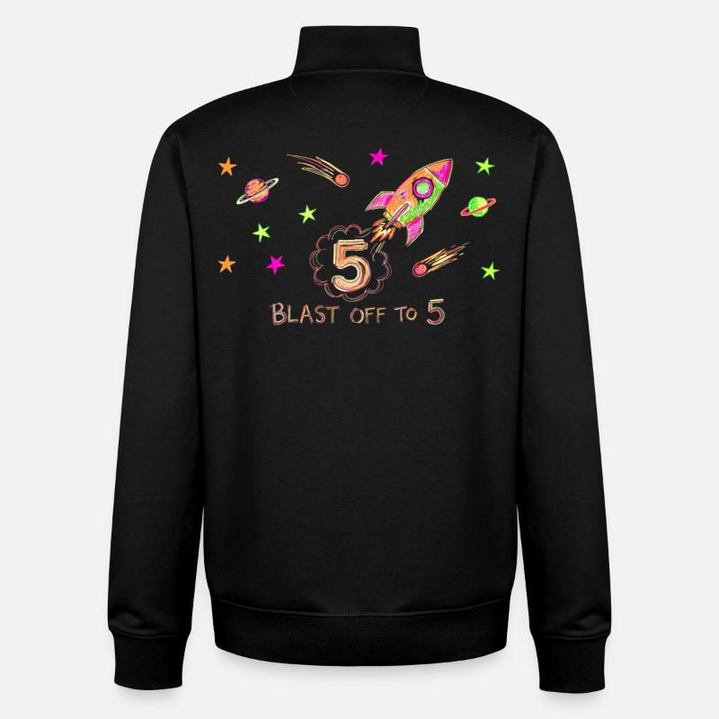 Blast Off To 5 Rocket Drawing - Unisex Organic Zip Sweatshirt by Stanley/Stella - black