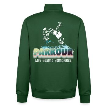 Parkour-Leben jenseits von Grenzen - Unisex Organic Zip Sweatshirt von Stanley/Stella - Flaschengrün - Hinten - AI Model Male 185 dark (185cm)