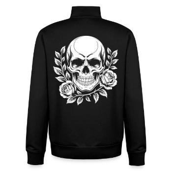 Monochromer Totenkopf mit Rosenzweig - Unisex Organic Zip Sweatshirt von Stanley/Stella - Schwarz - Hinten - AI Model Male 185 light (185cm)