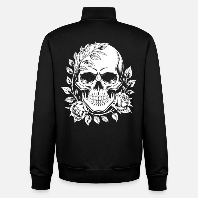 Crâne avec couronne de fleurs - Sweat zippé unisexe en coton bio Stanley/Stella - noir