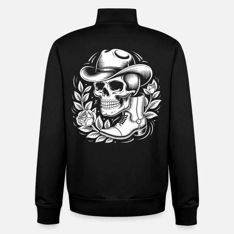 Skeleton cowboy with leaf wreath - Unisex Organic Zip Sweatshirt by Stanley/Stella - black