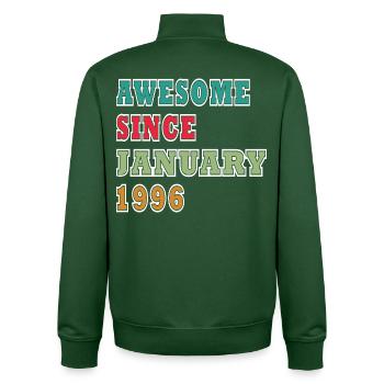 Cadeau d’anniversaire rétro vintage de janvier 1996 - Sweat zippé unisexe en coton bio Stanley/Stella - vert bouteille - Dos - AI Model Male 185 dark (185cm)