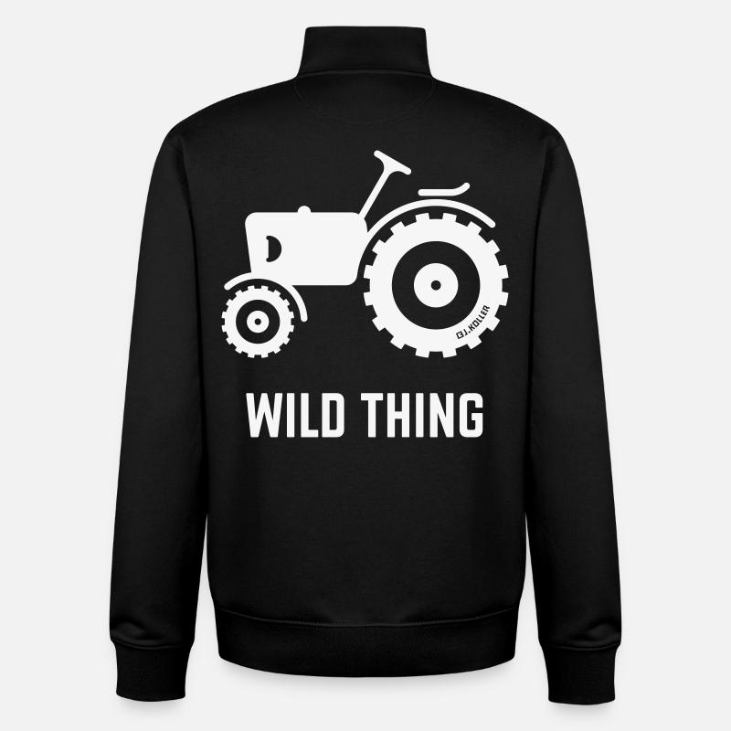 Wild Thing (Tracteur / Fermier / Blanc) - Sweat zippé unisexe en coton bio Stanley/Stella - noir