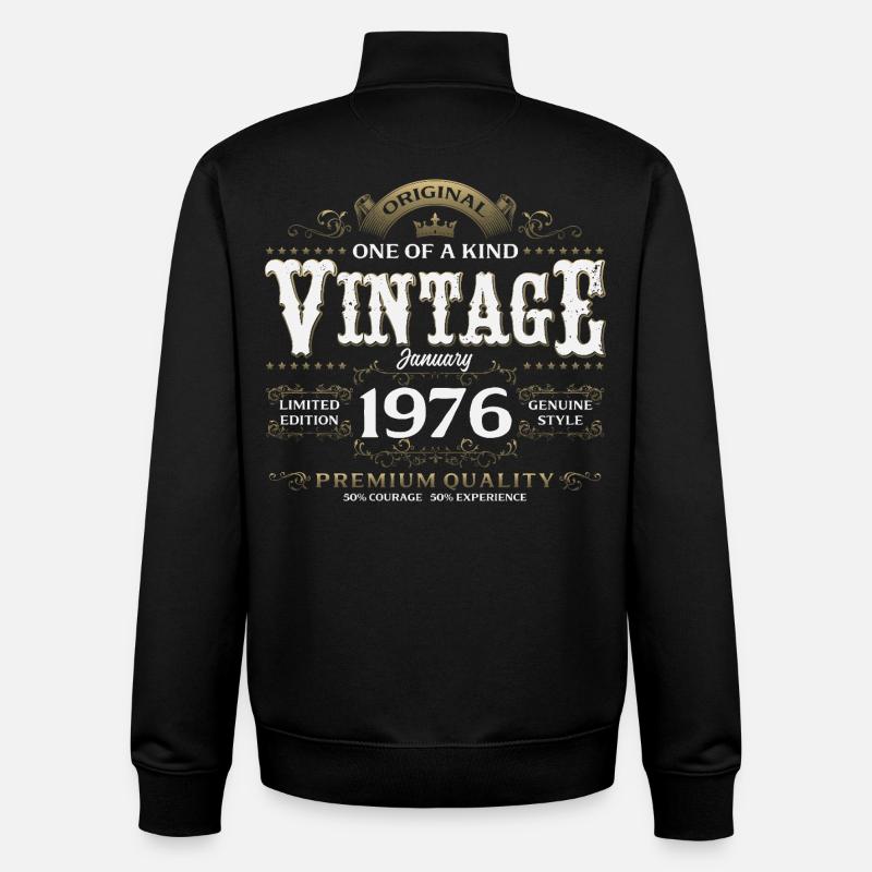 50e anniversaire Millésime janvier 1976 - Sweat zippé unisexe en coton bio Stanley/Stella - noir