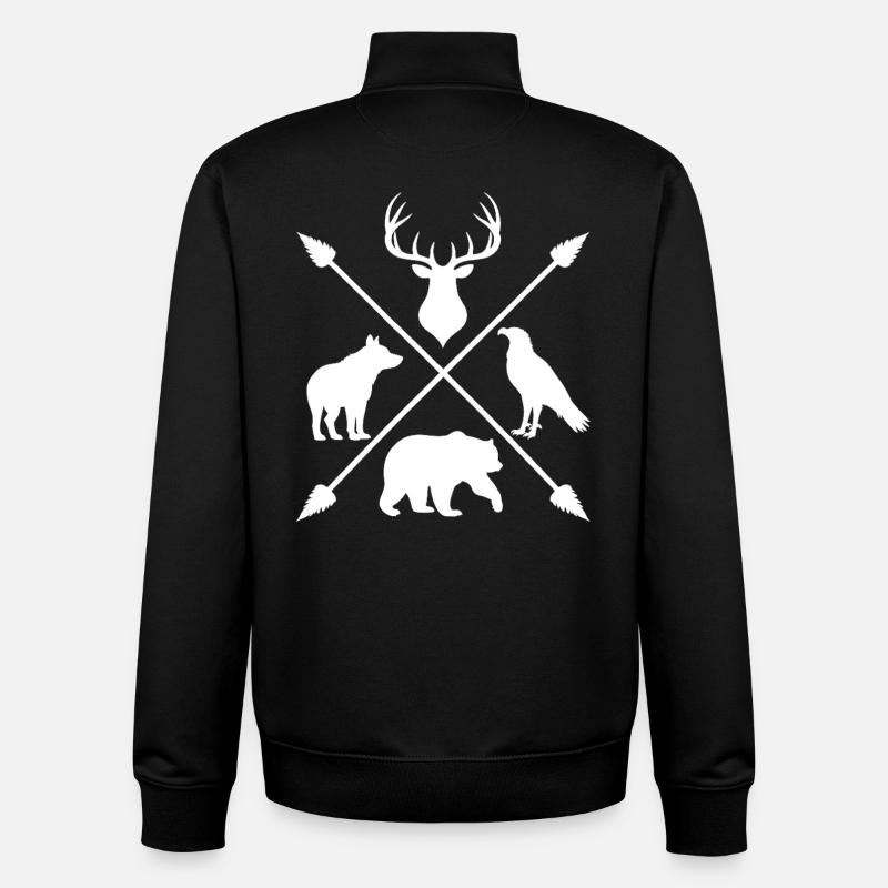 Waldtiere Wildnis Hirsch Wolf Bär Pfeile - Unisex Organic Zip Sweatshirt von Stanley/Stella - Schwarz