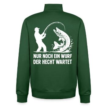 Pike Waiting A Cast Fishing Angler Gift - Unisex Organic Zip Sweatshirt by Stanley/Stella - bottle green - Back - AI Model Male 185 dark (185cm)