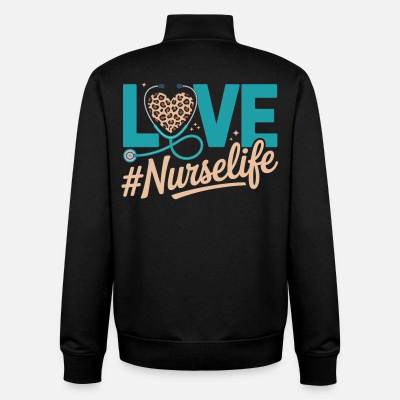 Vie d’infirmière Cœur de léopard Amour - Sweat zippé unisexe en coton bio Stanley/Stella - noir