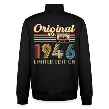 80th Birthday 80th Anniversary Original 1946 - Unisex Organic Zip Sweatshirt by Stanley/Stella - black - Back - AI Model Male 185 light (185cm)