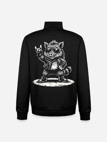 Retro Boar Rock Music Gift Funny - Unisex Organic Zip Sweatshirt by Stanley/Stella - black