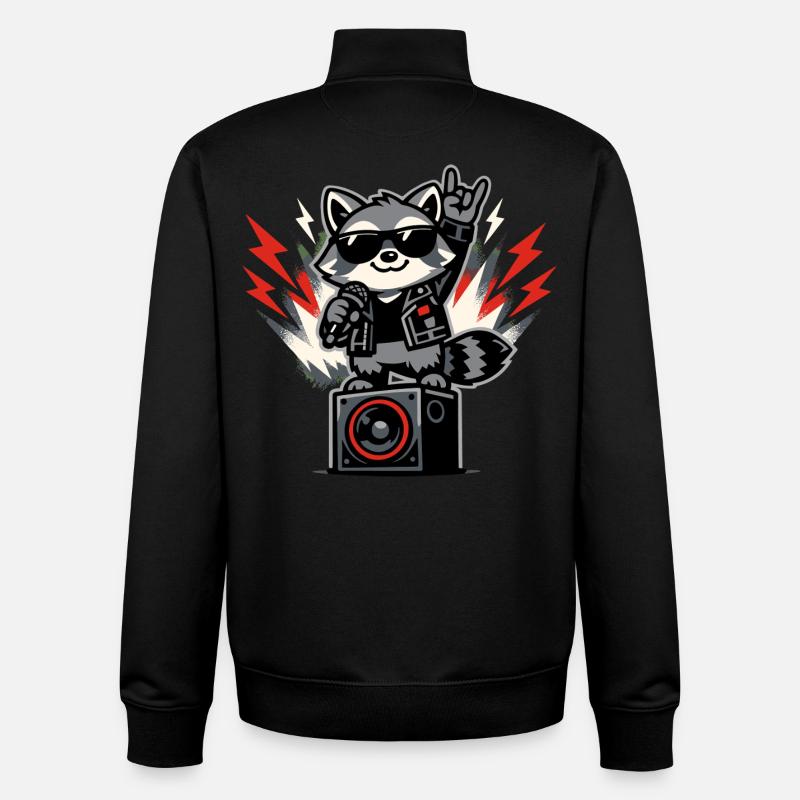 Cadeau de musique rock rétro Raccoon - Sweat zippé unisexe en coton bio Stanley/Stella - noir
