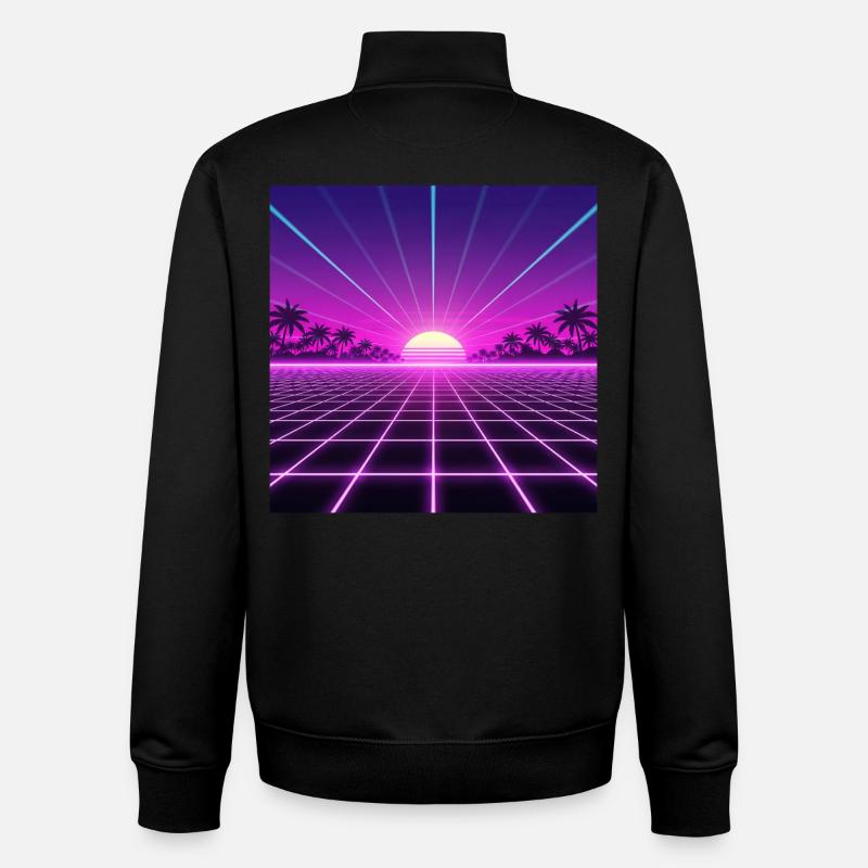 Sunset Neon Retrogrid back to 90s - Unisex Organic Zip Sweatshirt by Stanley/Stella - black
