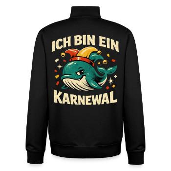 Je suis un jeu de mots Karnewal Jecke 5e saison - Sweat zippé unisexe en coton bio Stanley/Stella - noir - Dos - AI Model Male 185 light (185cm)