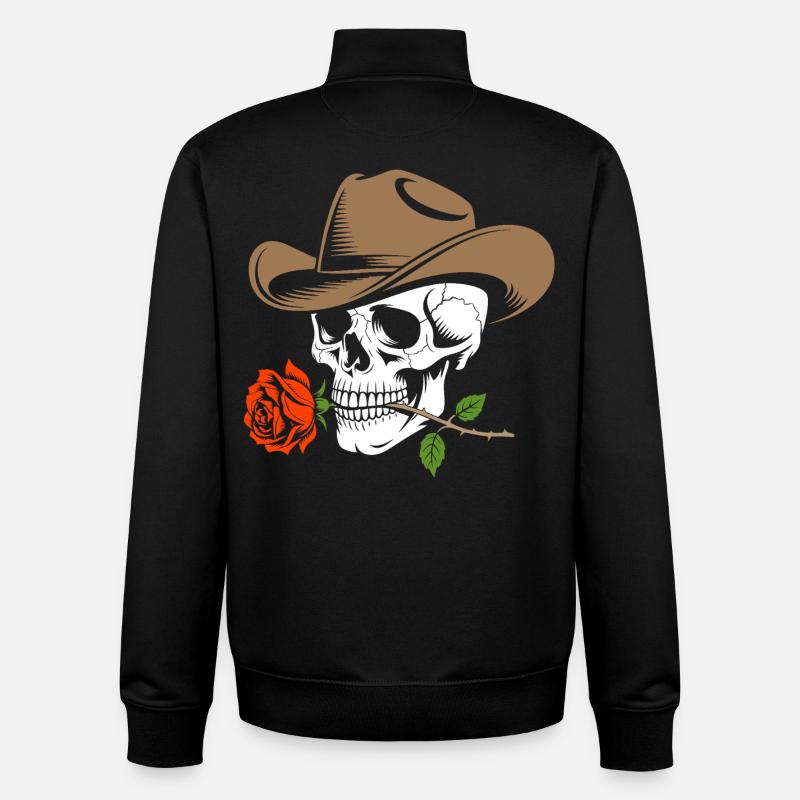 Cowboy Squelette Rose - Sweat zippé unisexe en coton bio Stanley/Stella - noir