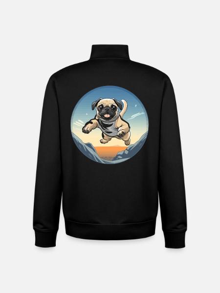 Pug jump over mountain landscape - Unisex Organic Zip Sweatshirt by Stanley/Stella - black