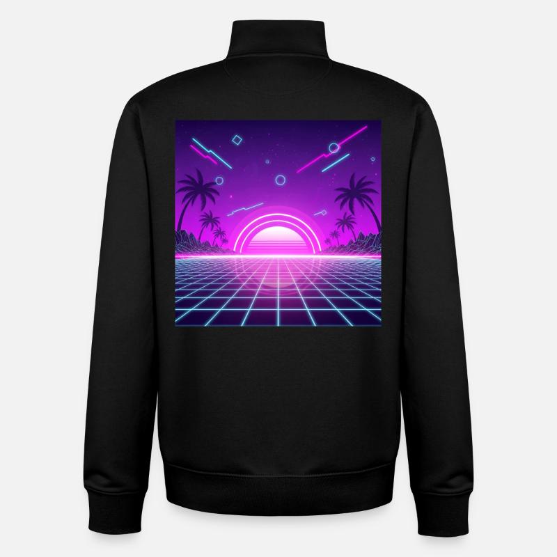 Neon Retro Sunset Grid - Unisex Organic Zip Sweatshirt by Stanley/Stella - black