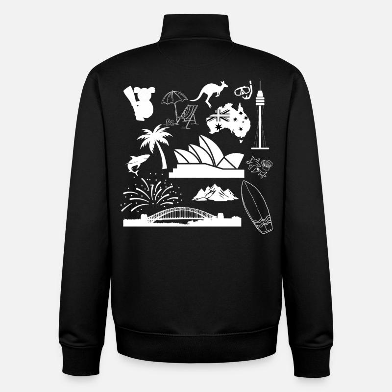 Sydney en symboles (blanc) - Sweat zippé unisexe en coton bio Stanley/Stella - noir