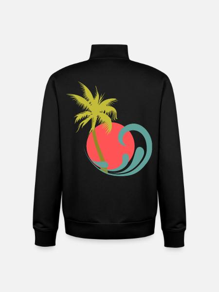 Tropical palm beach, sun and waves - Unisex Organic Zip Sweatshirt by Stanley/Stella - black
