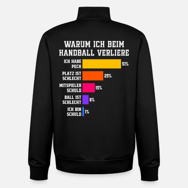Pourquoi je perds au handball - Sweat zippé unisexe en coton bio Stanley/Stella - noir
