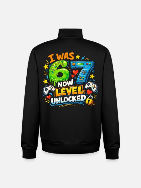 Jeg var 6 år nu, Level 7, låst op 7-års fødselsdagsgamer 67 - Stanley/Stella unisex sweatshirt med lynlås i økologisk - sort
