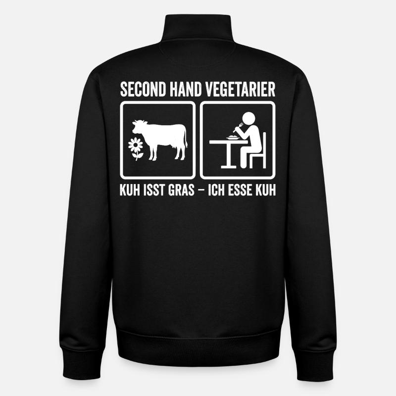Second Hand Vegetarian – Funny Meat Design - Unisex Organic Zip Sweatshirt by Stanley/Stella - black