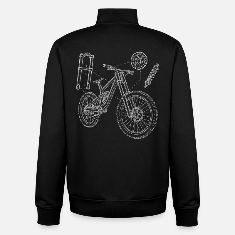 MTB Geometry Sketch: Downhill Exploded Drawing - Unisex Organic Zip Sweatshirt by Stanley/Stella - black