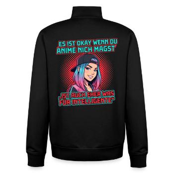 Anime pour l’Intelligent – Design Otaku Drôle - Sweat zippé unisexe en coton bio Stanley/Stella - noir - Dos - AI Model Male 185 light (185cm)