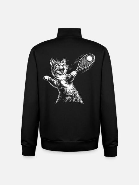 Funny Cat Tennis - Unisex Organic Zip Sweatshirt by Stanley/Stella - black