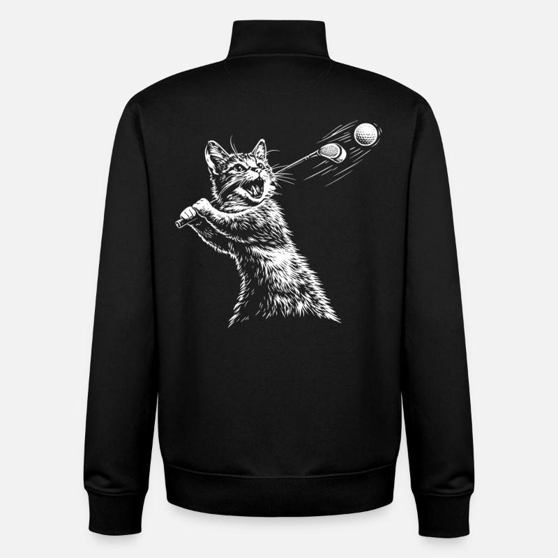 Golf Cat Golf - Sweat zippé unisexe en coton bio Stanley/Stella - noir