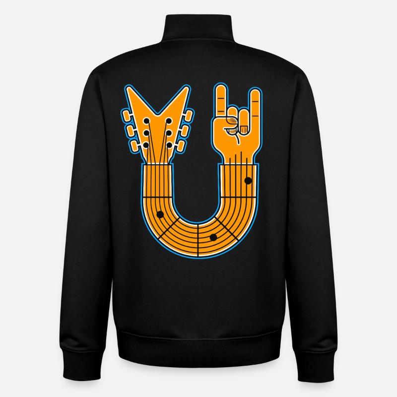 Guitare en U & Rock Hand - Sweat zippé unisexe en coton bio Stanley/Stella - noir
