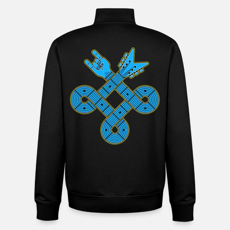 Neon Blue Guitar Knot Emblem - Unisex Organic Zip Sweatshirt by Stanley/Stella - black