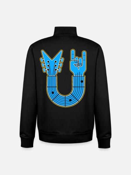 Blue U-Shape Guitar with Rock Hand - Unisex Organic Zip Sweatshirt by Stanley/Stella - black