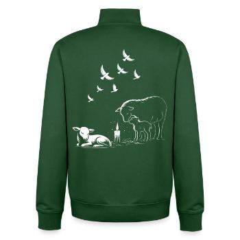Agneaux imbolc avec bougies et pigeons volants - Sweat zippé unisexe en coton bio Stanley/Stella - vert bouteille - Dos - AI Model Male 185 dark (185cm)