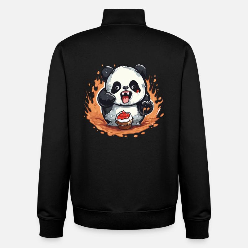 Panda Fire Cupcake Cartoon - Unisex Organic Zip Sweatshirt by Stanley/Stella - black
