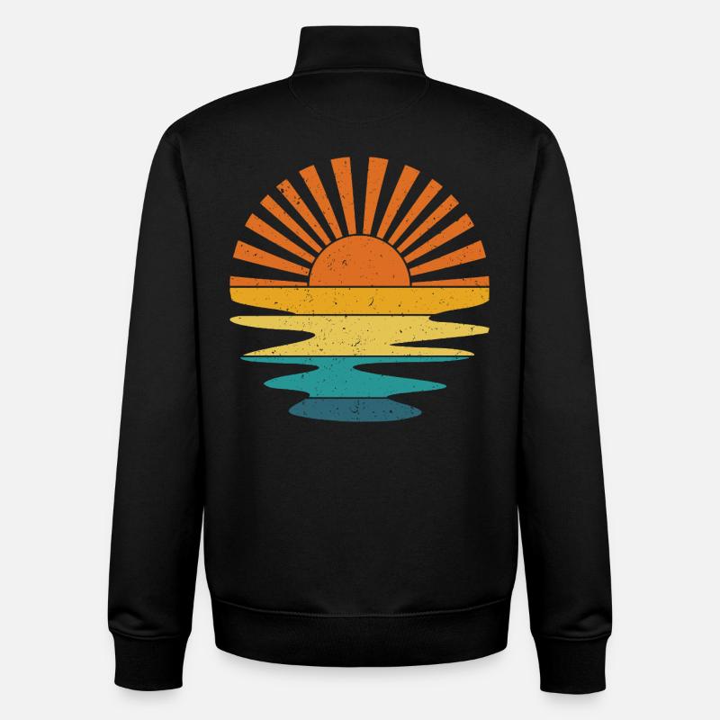 Coucher de soleil vintage - Sweat zippé unisexe en coton bio Stanley/Stella - noir